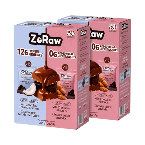 Bites Variety Box with 30 Dark Coconut and 30 Milk Almond individually wrapped chocolate protein bites