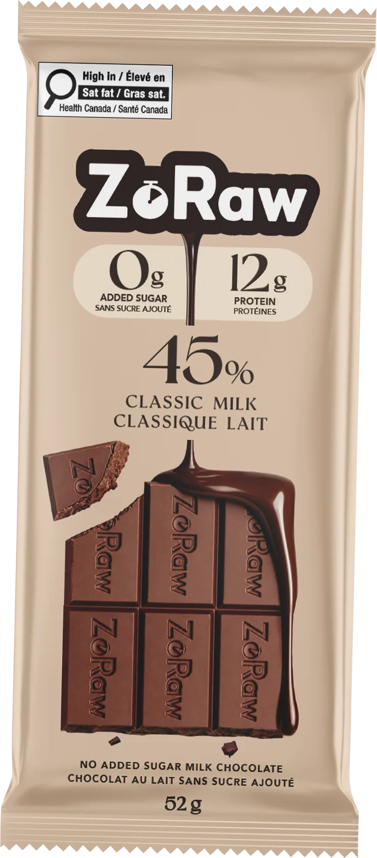 ZoRaw Milk Chocolate bar in sealed wrapper