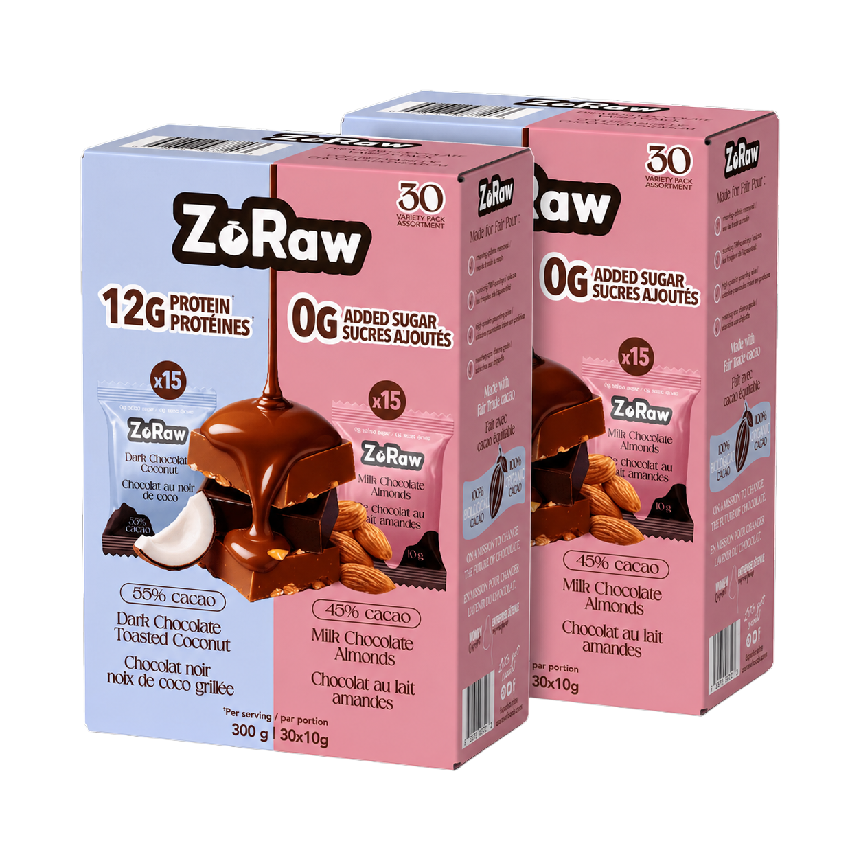 ZoRaw Protein Chocolate Bites, 60 individually wrapped bites in dark coconut and milk almond