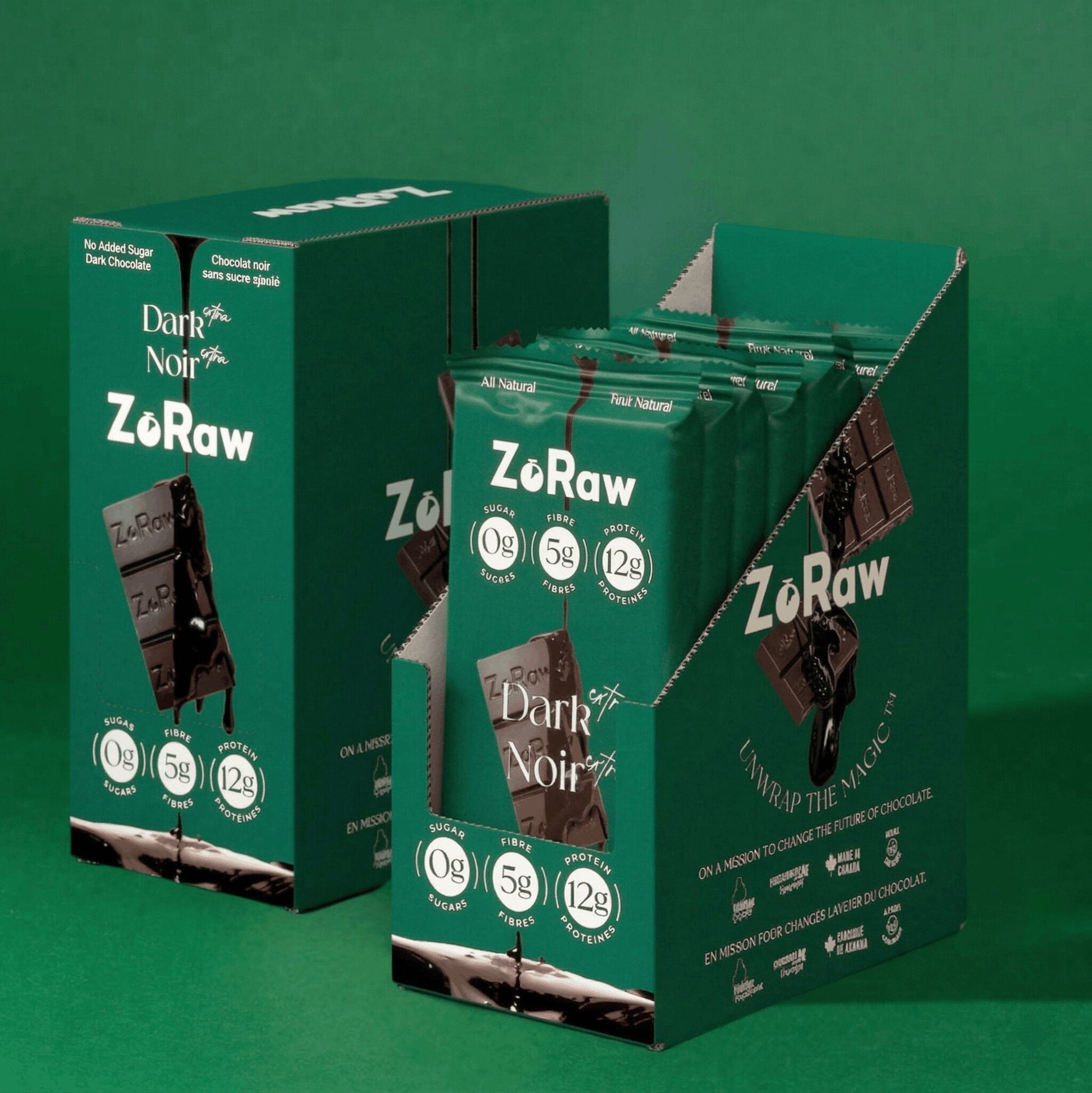 ZoRaw 72% Extra Dark Chocolate Protein Bar with 12g protein, vegan and dairy-free