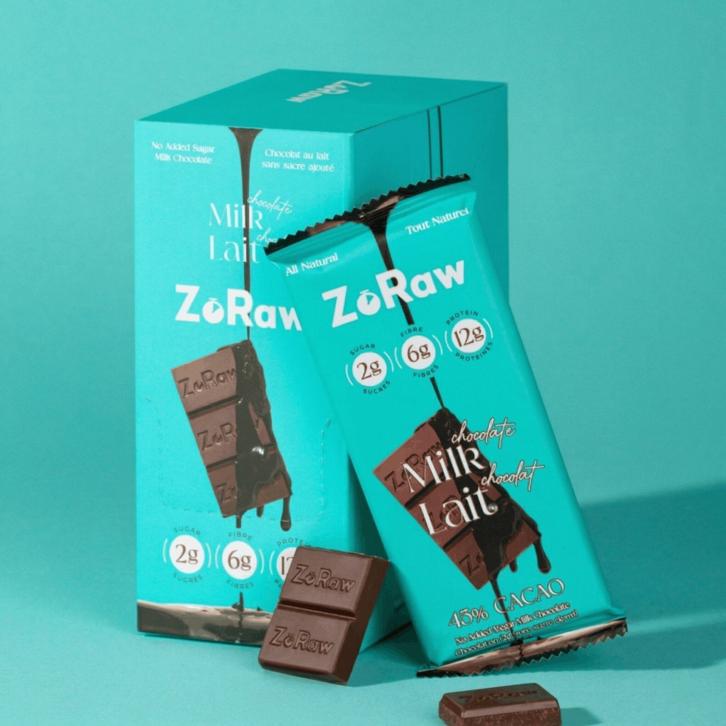 Box of 12 45% milk chocolate bars with protein, low sugar, keto-friendly snack