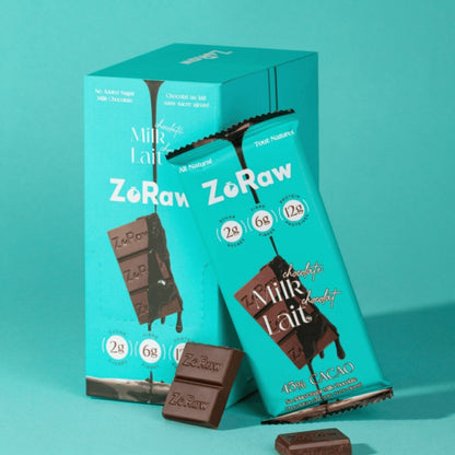 Box of 12 45% milk chocolate bars with protein, low sugar, keto-friendly snack