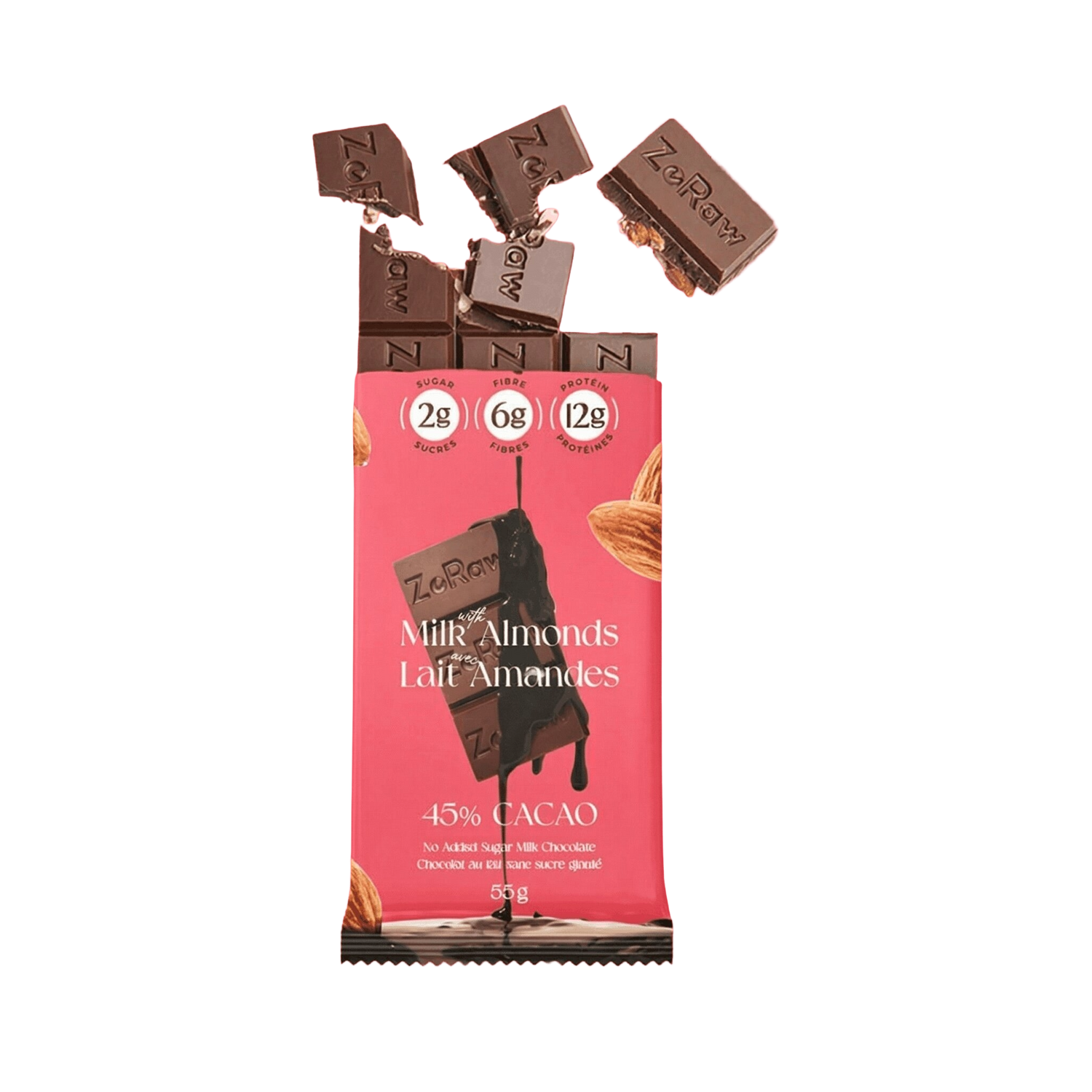 45% Milk Chocolate with almonds - No added sugar, 12g Protein