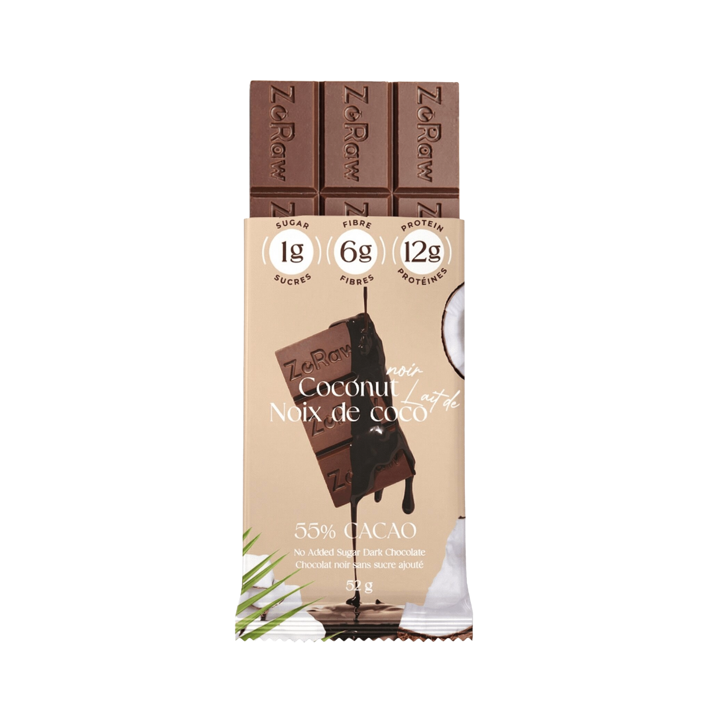 55% Dark Chocolate Coconut Bars with Protein – Low Sugar & Keto