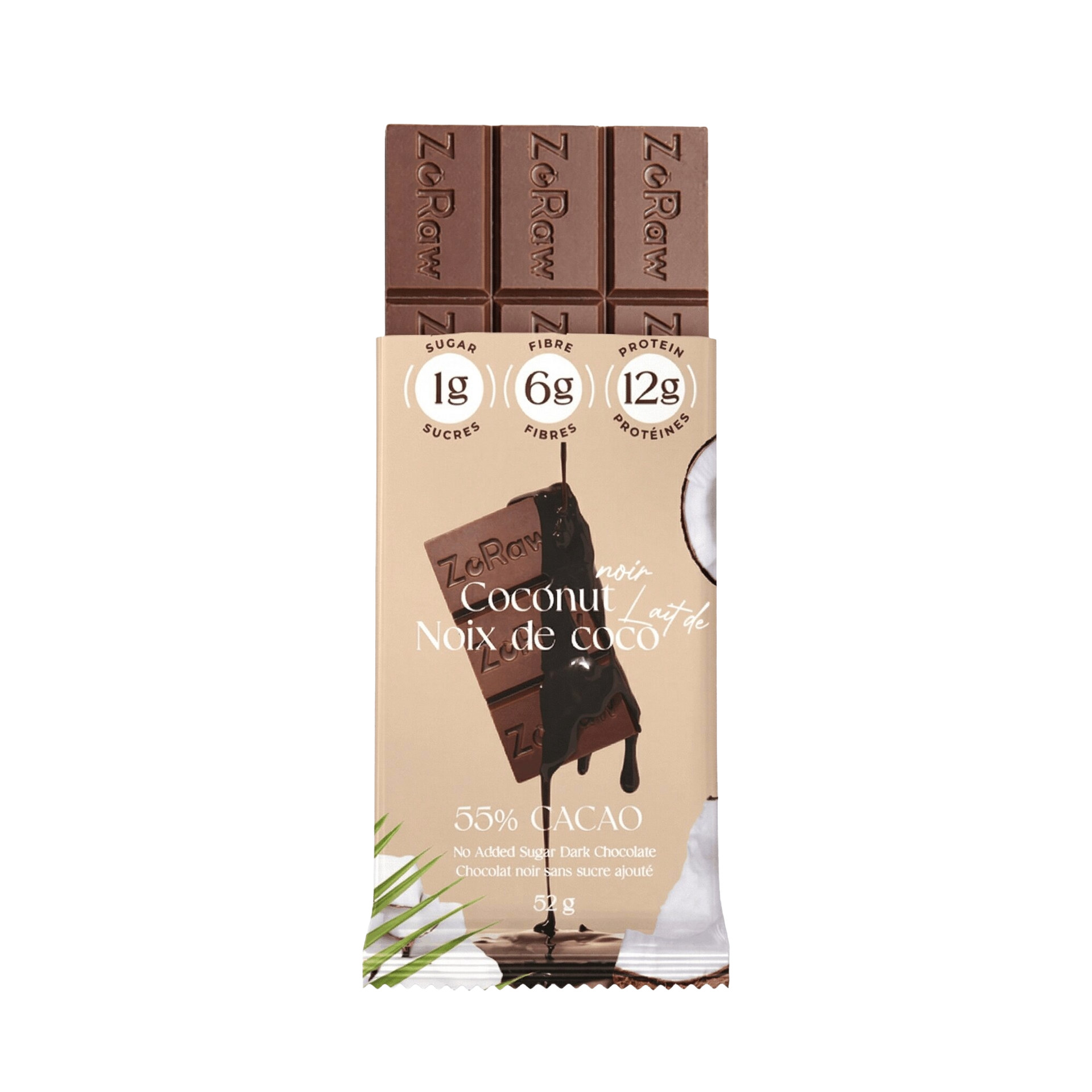55% Dark Chocolate Coconut Bars with Protein – Low Sugar & Keto