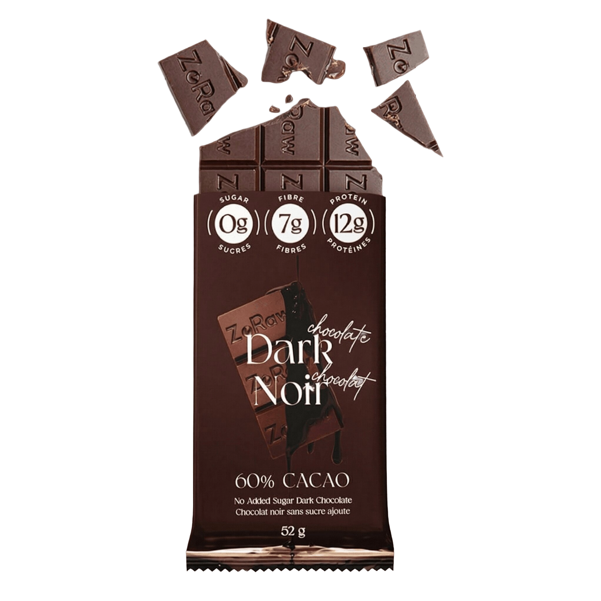 60% Dark Chocolate Bars with no added sugar, 12g of protein | Box