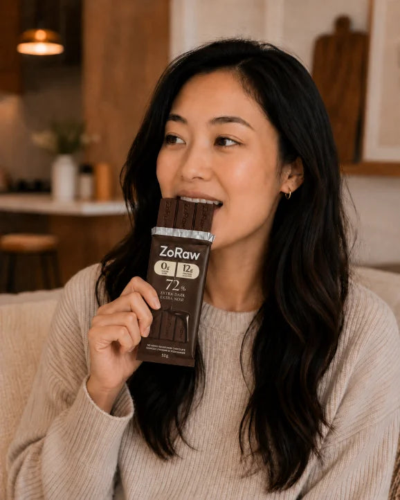 Unwrapping a ZoRaw protein chocolate bar