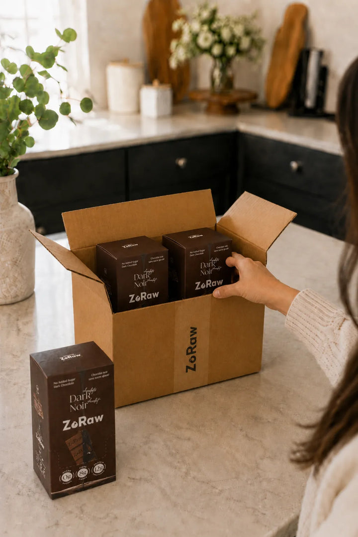A ZoRaw chocolate refill delivery box
